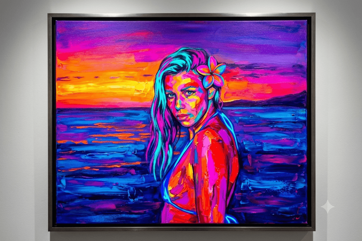 Neon painted portrait at Kauaʻi sunset — Hapa Art